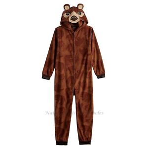 Brown Bear One Piece Pajamas Size 4-5 Boys Union Suit Blanket Sleeper Costume XS