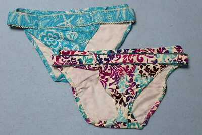 NEW 2 Lot Bikini Bottoms Blue White Fuchsia Purple Teal Small See Measurements* - Image 1 of 4