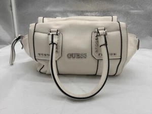 Y2K Guess Damen Leder Tasche klein weiß Handtasche Naht Nieten Hardware Vintage - Bild 1 von 15