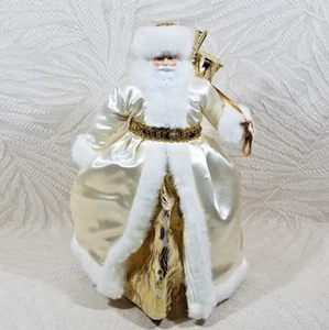 RARO TRAJE DORADO PORCELANA SANTA CLAUS 14" ADORNO ÁRBOL DE COLECCIÓN CON PIEL BLANCA - I. MAGNIN - Imagen 1 de 17