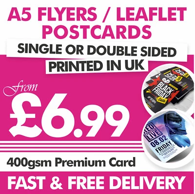 A5 Postcard Flyer/Leaflet Printing 400gsm Premium Artcard Quality Printed Flyers - Image 1 of 4