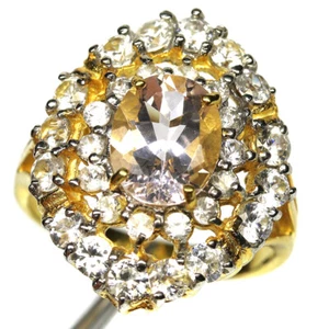 925 Plata de Ley 8x 10Mm. Rosa Morganita & Circonita Joyería Anillo Tamaño 8.5 - Imagen 1 de 4