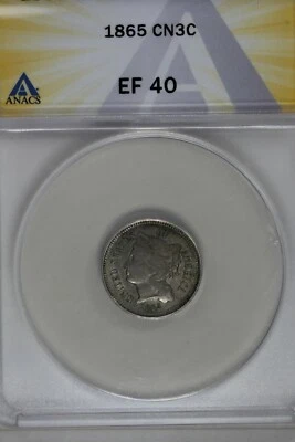 1865  .03  ANACS  EF 40  Three Cent Nickel, Liberty Three Cent Piece - Image 1 of 2
