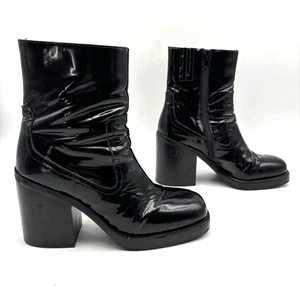 Jeffrey Campbell Maxen 2 schwarze Lackleder Blockabsatz Plateau Stiefel Größe 7 - Bild 1 von 20