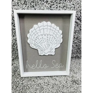 Sea Shell Coastal Decor Wall Frame With Hello Sea Print Nautical Home Decor - Picture 1 of 8