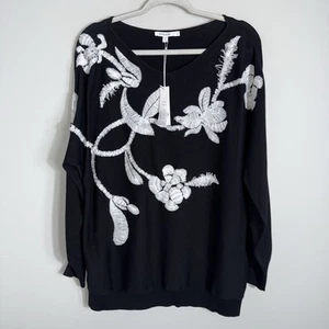 Suéter Chico's Manga Dolman-Negro Blanco Bordado Floral-Grande-NUEVO CON ETIQUETAS - Imagen 1 de 11