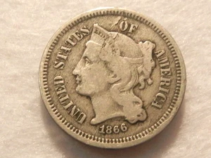 1866 nickel three cent piece coin - Picture 1 of 2