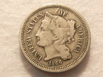 1866 nickel three cent piece coin - Image 1 of 2