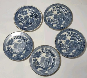 Vtg ARKLOW BLUE WILLOW 4" Small Plate Set Gold Rim Dessert Truffle hors d'oeuvre - Afbeelding 1 van 11