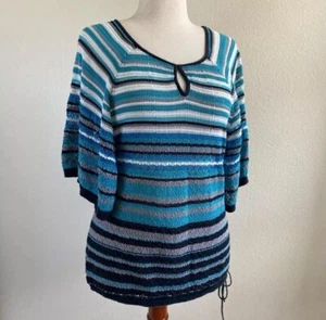 Open weave Colorful Striped Sweater tunic Top. Ladies Size Large. Beachy - Picture 1 of 7