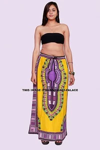 INDIAN TRIBAL DASHIKI BOHO MAXI LONG SKIRT CASUAL COTTON YELLOW AFRICAN SKIRT - Picture 1 of 4