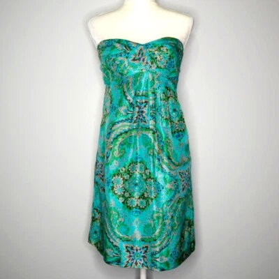 J. Mini Vestido Crew Casbah Verde Seda Cachemira Forrado Sin Tirantes - 4. 100% seda Foto 1 de 2