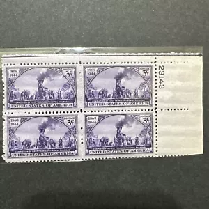 Transcontinental Rail Road 1943 bloque de 4 tres centavos sin usar - Imagen 1 de 2