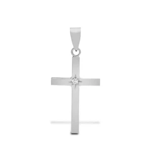 Ciondolo Croce Set Diamanti Oro Bianco 9ct 0,03 Carati - Catene Disponibili (9X090) - Foto 1 di 2
