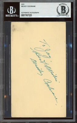 Mickey Cochrane Autograph Signed Postcard BECKETT COA - Image 1 of 2