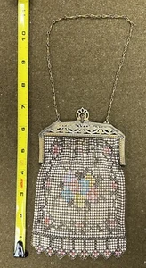 Antique Whiting & Davis 1920s Art Deco Mesh Pink Blue Flapper Handbag Purse - Picture 1 of 5