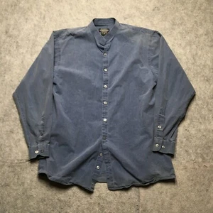 Vintage J Peterman Band Collar Shirt Mens Medium M Blue Button Mandarin Portugal - Picture 1 of 12