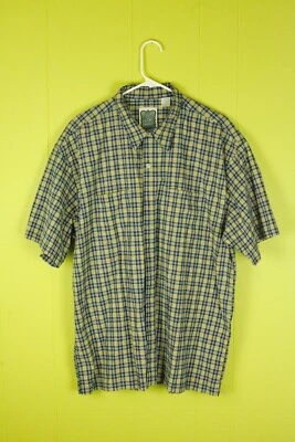 Ocean Current 男式 XL 短袖纽扣衬衫格子海军蓝/黄色/白色 — 第 1/4 张图片