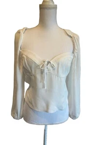 Aritzia Wilfred Women's L White Novella Long Sleeve Top Cropped Shirred Tie - Picture 1 of 8