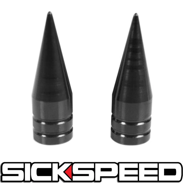 2件黑色长尖顶阀门干盖金属螺纹套件/套适用于RIM/WHEELS/TIRES P2 — 第 1/1 张图片