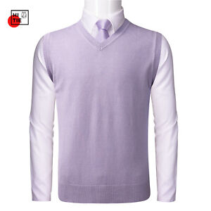 Mens Plain Knitted Casual Gilet Sleeveless V Neck Jumper Vest Sweater Top Tank