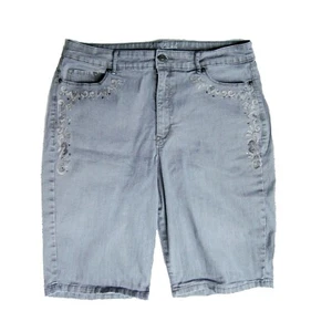 Gloria Vanderbilt Jessa Shorts Womens 16 Slimming Gray Embellished Front Cute - Picture 1 of 8