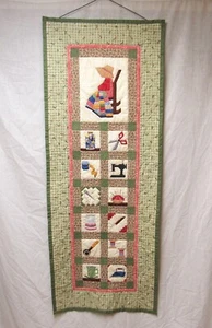 Handmade Hand Pieced Applique Quilt Wall Hanging Sewing theme Calico Cotton 58" - Picture 1 of 12