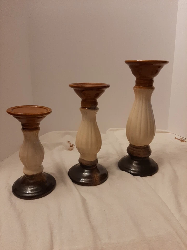 At Home Ceramic Pedestal Pillar Candle Holder Large 8", 10", 12” Candlesticks 3e - Image 1 of 4