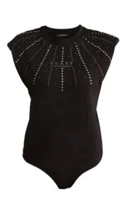 Body nero Guess con brillantini, taglia 42, NUOVO - Foto 1 di 4