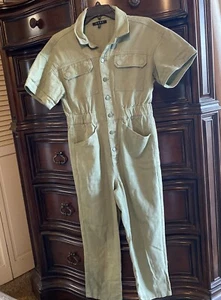 FORE Aviator Utility Denim Jumpsuit, Women Size M, Sage Green, Y2K, Hipster - Picture 1 of 10