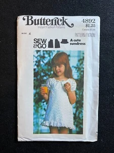 Vestido para niños Butterick con patrón de costura 4892 Sew & Go talla 4 FF SIN CORTAR - Imagen 1 de 2