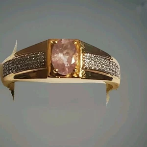 Men's Natural Tanzanian Natronite & Zircon Gold Vermeil Ring - Picture 1 of 10