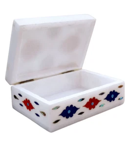 Marble Jewelry Box Inlay Rare Lapis Floral Art Mosaic Valentine Gift Home Decor - Picture 1 of 5