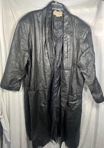 Venezia Women Size 22/24 Black Genuine Leather Lined Long Jacket - Picture 1 of 7