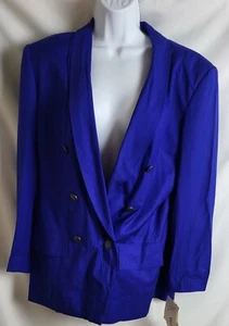 Weathervane Vintage Blue Double Breasted Blazer Made In USA Size 10 Shoulderpads - Picture 1 of 11