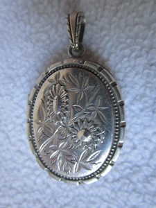 Silber Bilderrahmen alter Kettenanhänger oval 3,5x3x0,7cm feines florales Motiv - Picture 1 of 10
