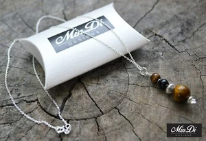 Collana / ciondolo in argento sterling con onice nera e occhio di tigre - Foto 1 di 7