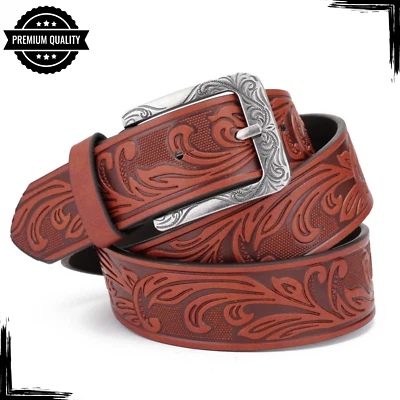 Hebilla de cinturón de cuero occidental para hombre informal de lujo vaquero de alta calidad marrón claro Foto 1 de 4