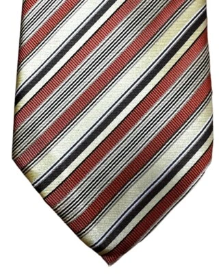 Nueva corbata para hombre naranja dorada tejida seda hecha a mano a rayas clásica Foto 1 de 4