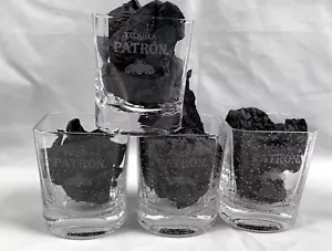 4 New Patron Tequila Etched Bee Logo Bubble Square Shot Glasses 2 oz - Picture 1 of 4