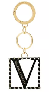 VICTORIA SECRET Charm Keychain V Logo Metal Black & Gold NEW - Picture 1 of 7