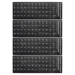 French Keyboard Stickers Cover Frosted, Black Background White Lettering 4pcs - Photo 1/5