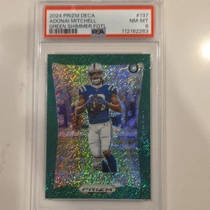 Adonai Mitchell 2024 Panini Prizm Deca Green Shimmer FOTL/12 Rookie Colts PSA 8 - Foto 1 di 2