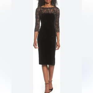 Eliza J Spitze & Samt Etui schwarz Midikleid 3/4 Ärmel komplett gefüttert Gr. 8 - Bild 1 von 16