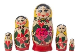 New Nesting Doll 5pc Tallest 4.5" 100% Natural Linden Semenov Babushka Doll - Picture 1 of 3