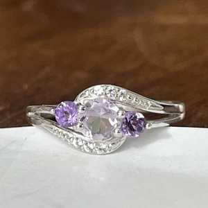 Amethyst & White Lab-Created Sapphire Sterling Silver Bypass Ring - Size 6.25 - Picture 1 of 10