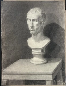 Antico disegno a matita - statua busto - primi '900 - Foto 1 di 7