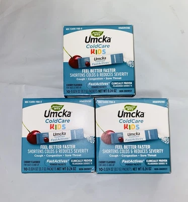 3 New Nature's Way Umcka ColdCare Kids Powder Packets Cherry 10 Count - Image 1 of 3