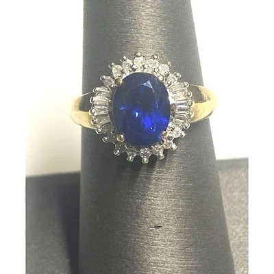 YELLOW GOLD BLUE SPINEL AND DIAMOND RING SIZE 6.5 SKY - Image 1 of 4