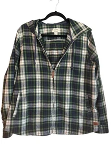 L.L. Bean Womens Scotch Plaid Flannel Shirt Large Zip Hoodie Jacket Tartan Blue - Picture 1 of 7